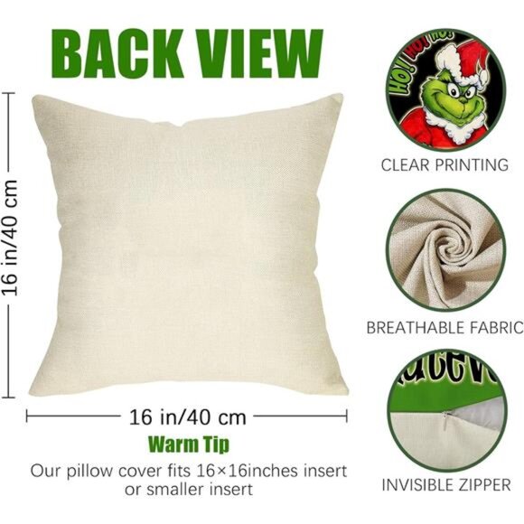 Set of 4 Merry Christmas Whatever Pillow Covers,16x16 Grinch-Themed Cushion Case - Picture 2 of 7